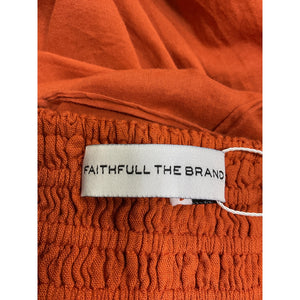 Faithfull The Brand Strappy Orange Smocked Bodice Dress Size M