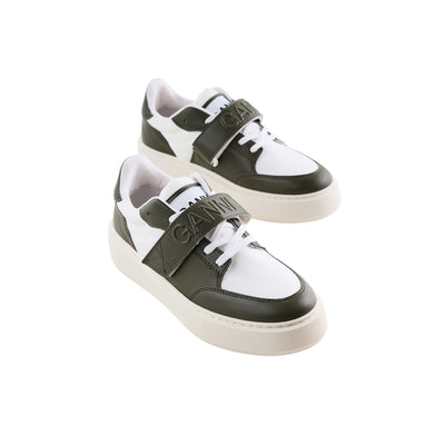 Ganni 'Sporty' Green Leather Mix Cupsole Low Top Velcro Sneakers Size 37