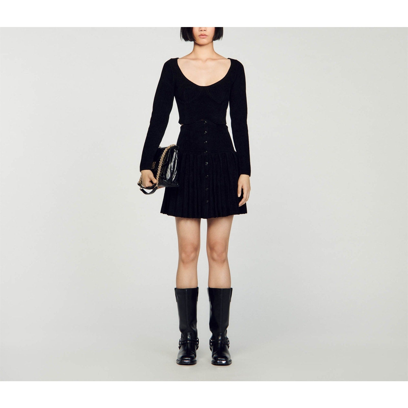 Sandro Short 'Velvet' Black Embellished Velvet Effect Knit Cropped Sweater Size S