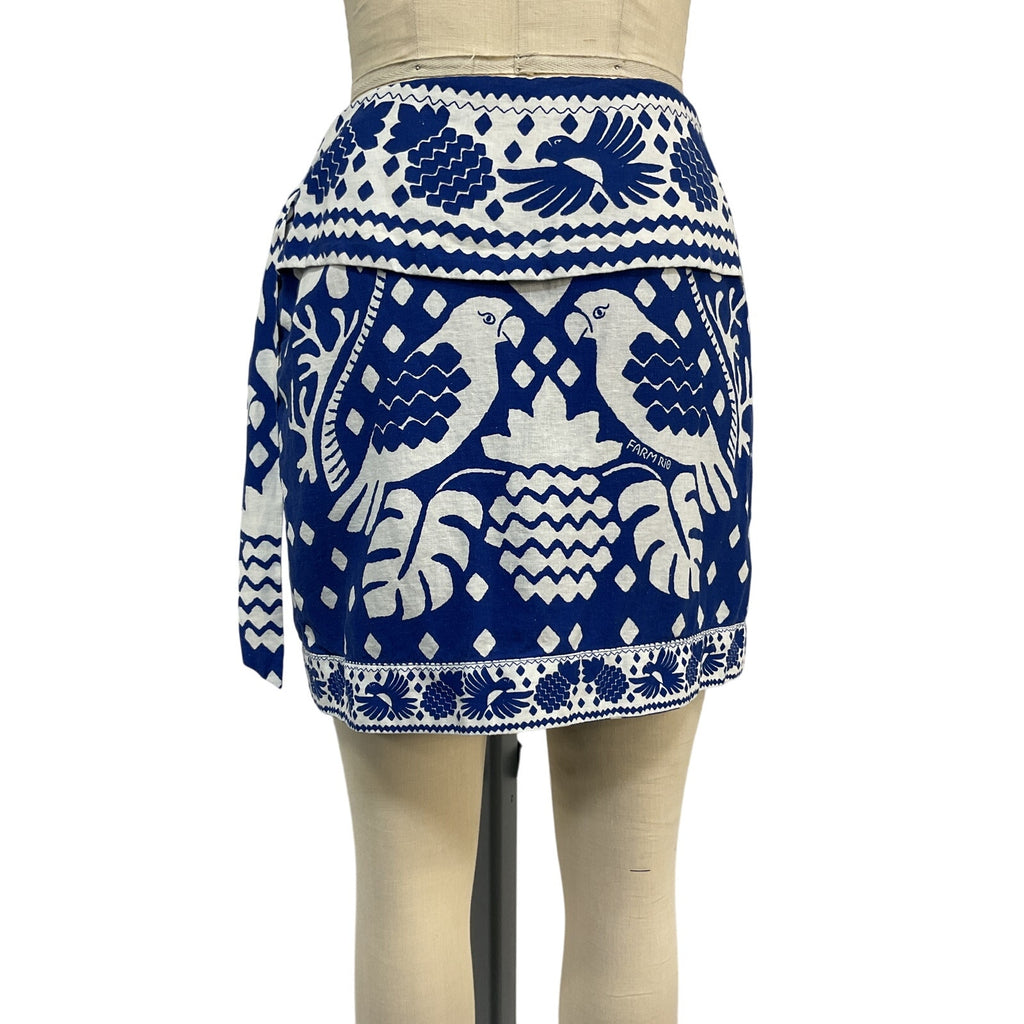 Farm Rio 'Jungle' Blue Viscose Scarf Wrap Mini Skirt Size M