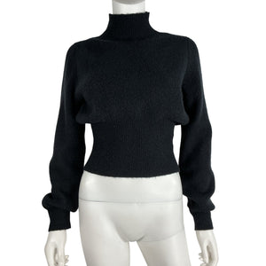 L'Academie Ribbed Black Missie Mock Neck Sweater Size S