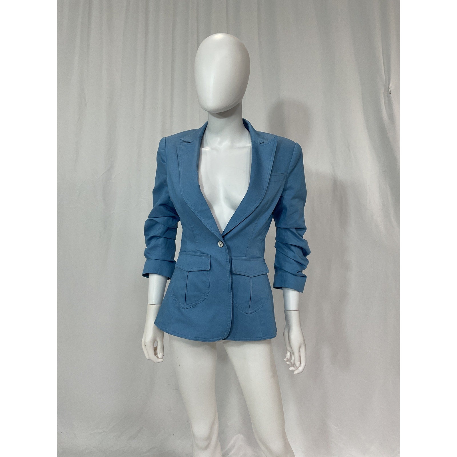 Cinq A Sept 'Louisa' Blue Padded Shoulders Jacket Size 2