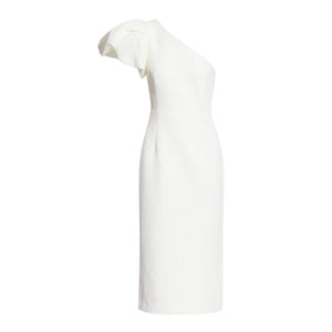 Rebecca Vallance Asymmetric Cream One Shoulder Cloque Midi Dress Size 2