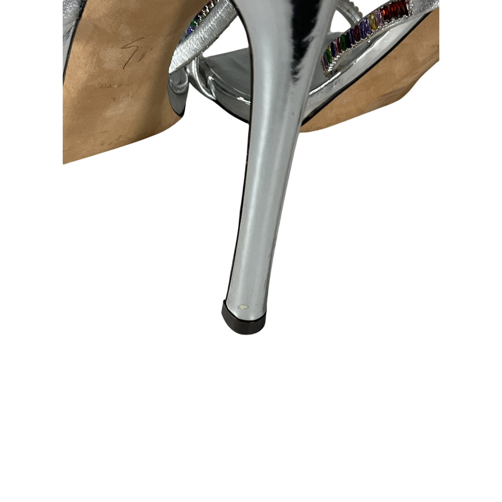 Giuseppe Zanotti 115mm Silver Three Band Sandal Size 8.5 B
