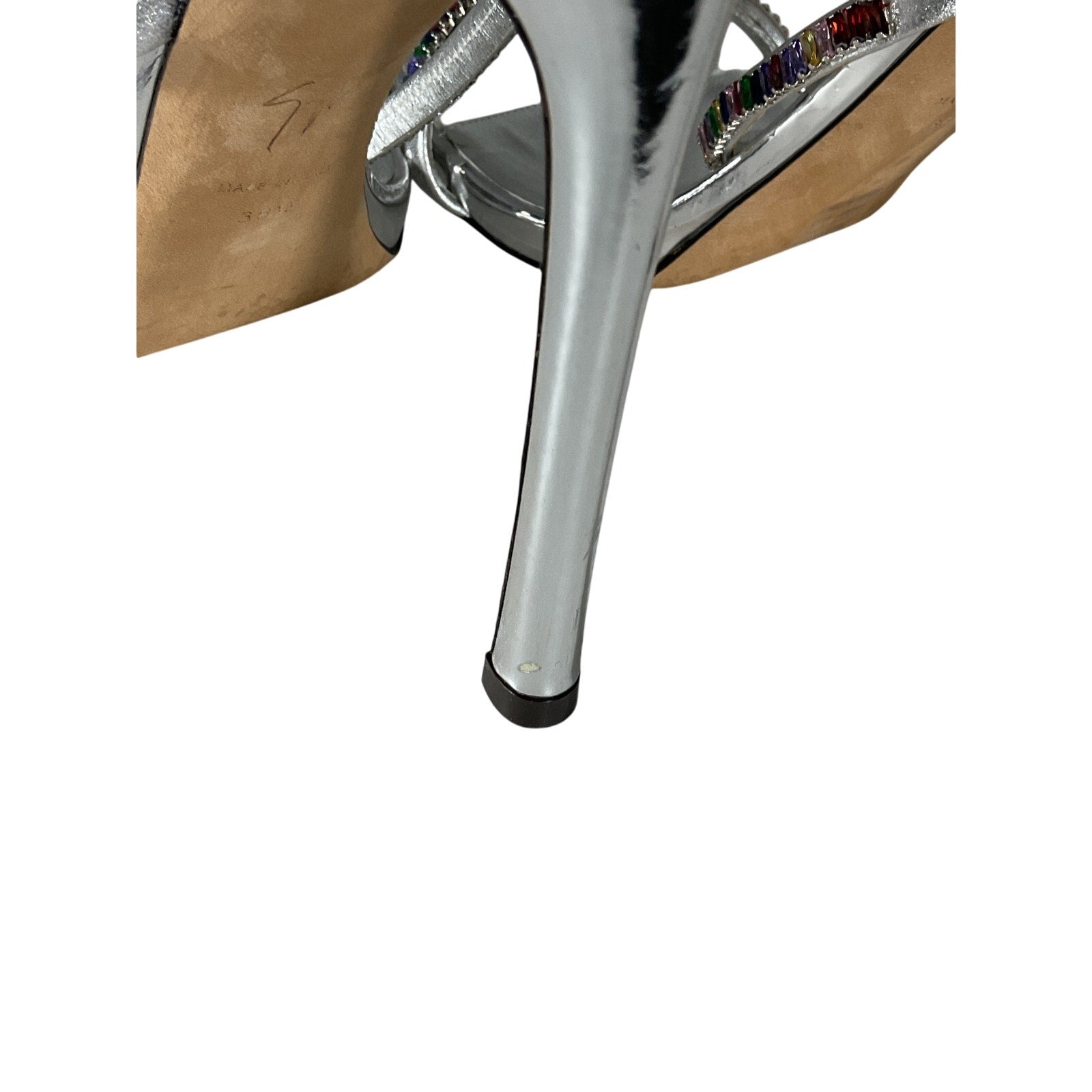 Giuseppe Zanotti 115mm Silver Three Band Sandal Size 8.5 B