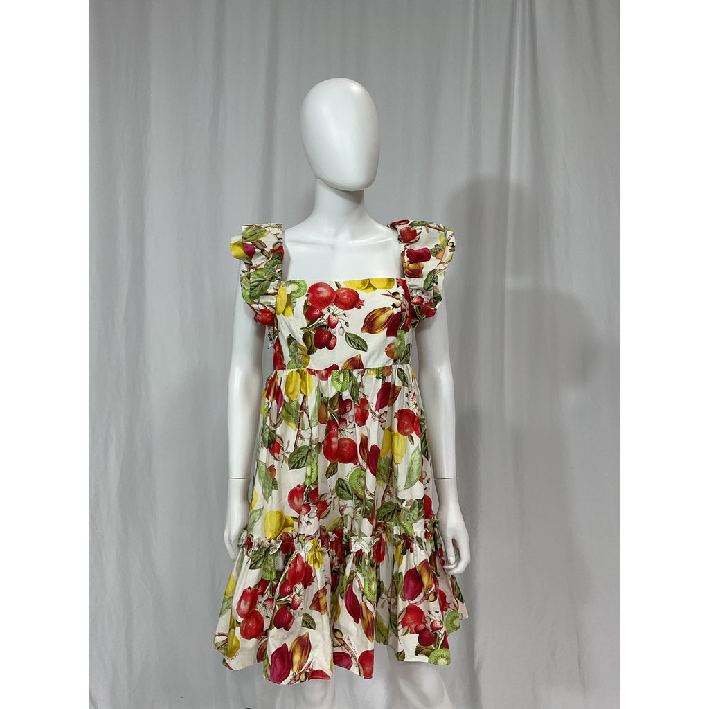Cara Cara 'Lexa' Green Floral Cotton Poplin Puff Sleeve Mini Dress Size M