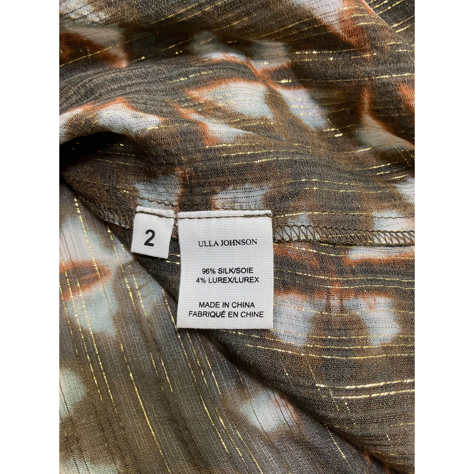 Ulla Johnson 'Luna' Brown Silk Blouse Size 2