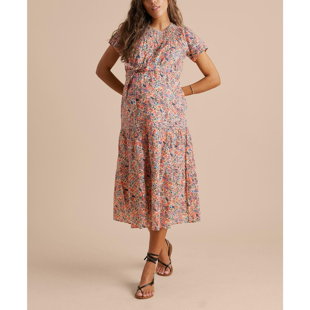 Hatch 'Smocked' Pink Yoke Tier Maxi Dress Size S