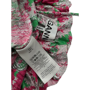 Ganni + Net Sustain Metallic Pink Polyester Recycled Jacquard Midi Dress Size 40