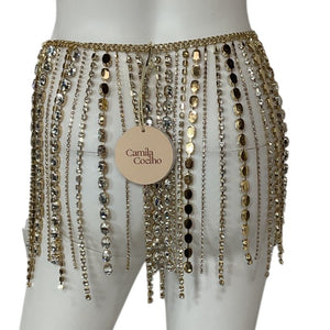 Camila Coelho Embellished Gold Penny Skirt Bottom Size XS NWT