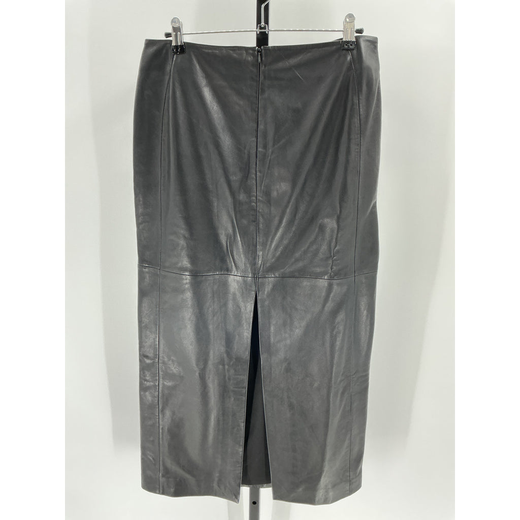 Lamarque 'Tyra' Black Leather Column Midi Skirt Size M