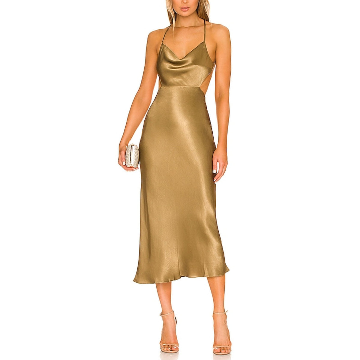 Shona Joy 'Thalia' Gold Lenzing Bias Cut Out Midi Dress Size 6