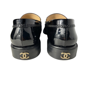 Chanel Patent Black Loafers Shoes Size 38 EU / US 8