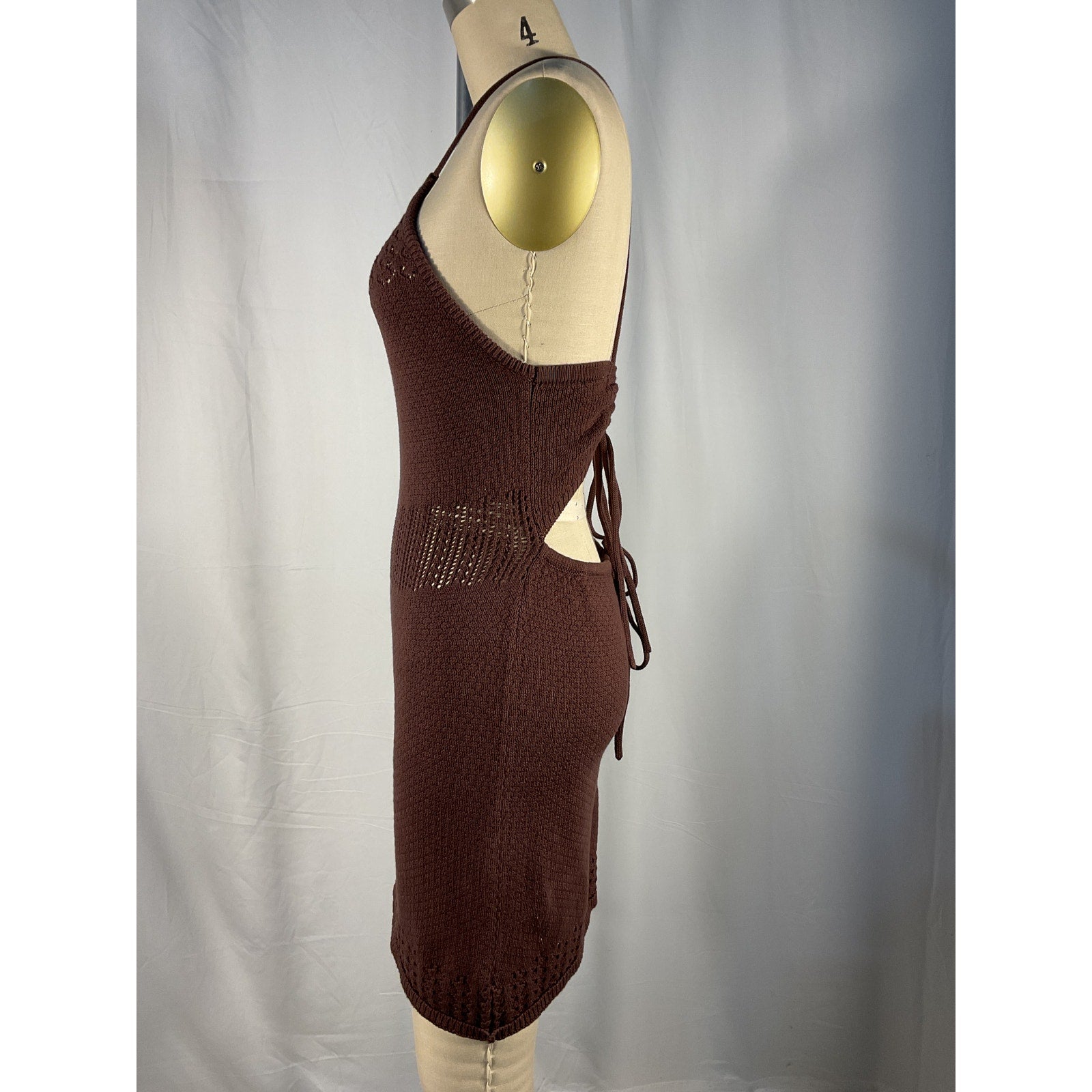Shona Joy 'Calypso' Brown Crochet Open Back Mini Dress Size XS