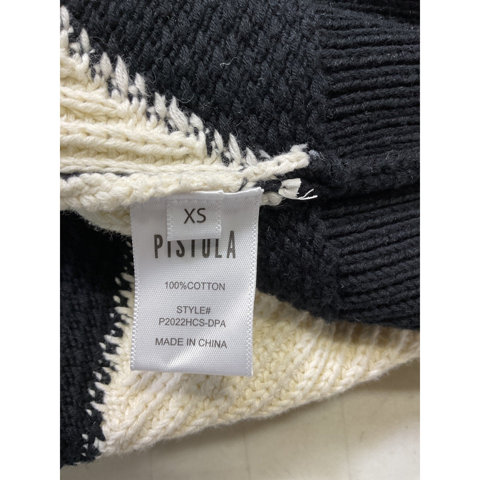 Pistola Denim 'Evelyn' Black V Neck Diamond Pattern Cardigan Size XS