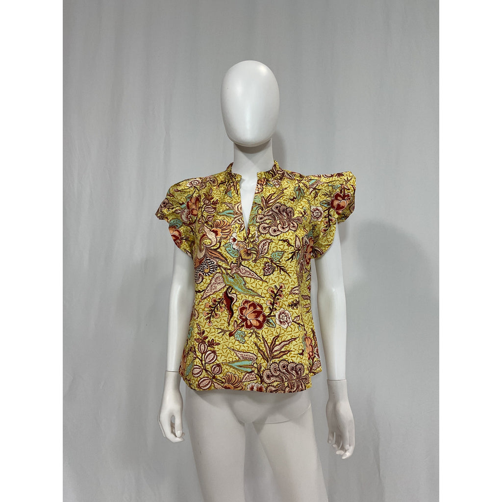 Ulla Johnson 'Evelyn' Yellow Puff Sleeve Poplin Top Size 0