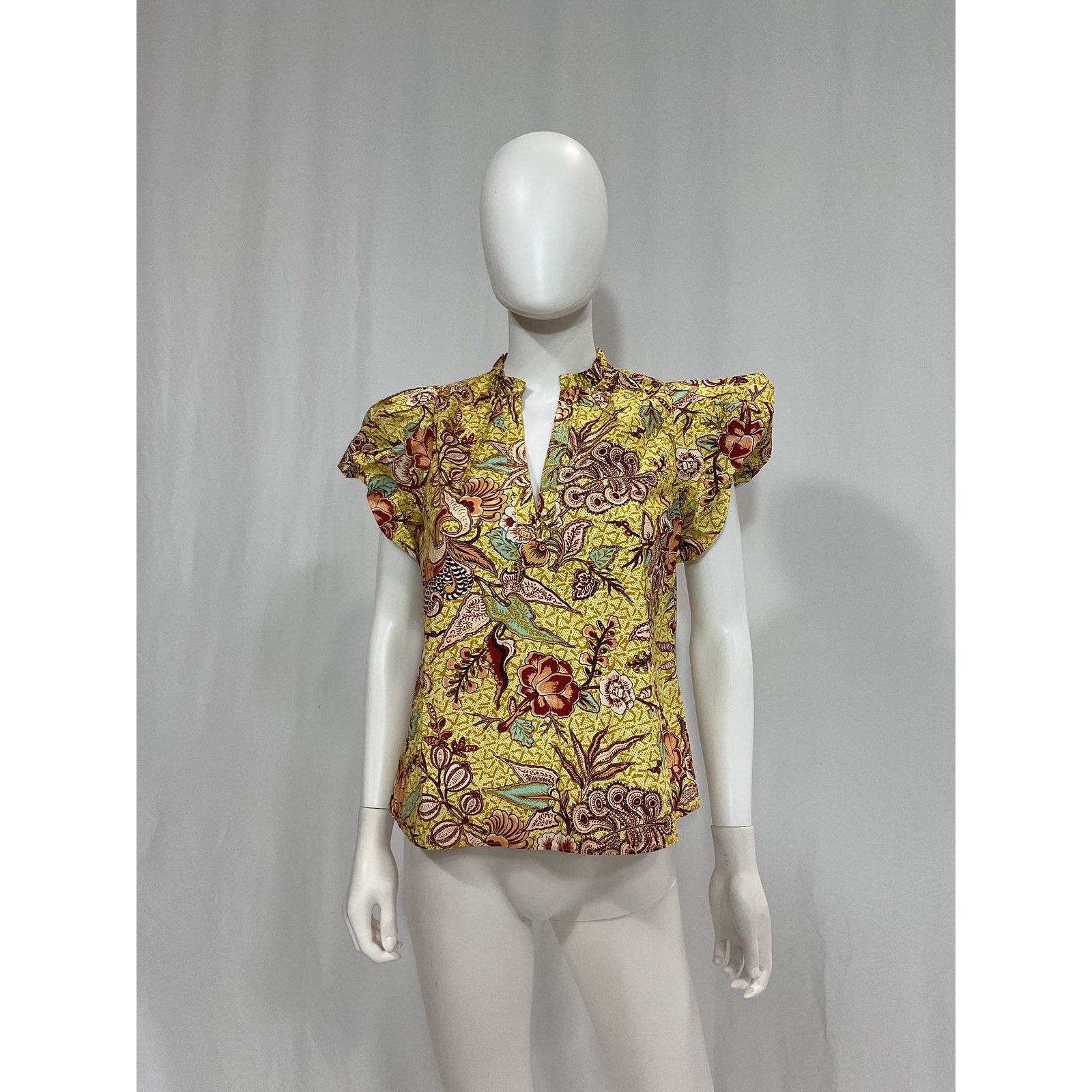 Ulla Johnson 'Evelyn' Yellow Puff Sleeve Poplin Top Size 0