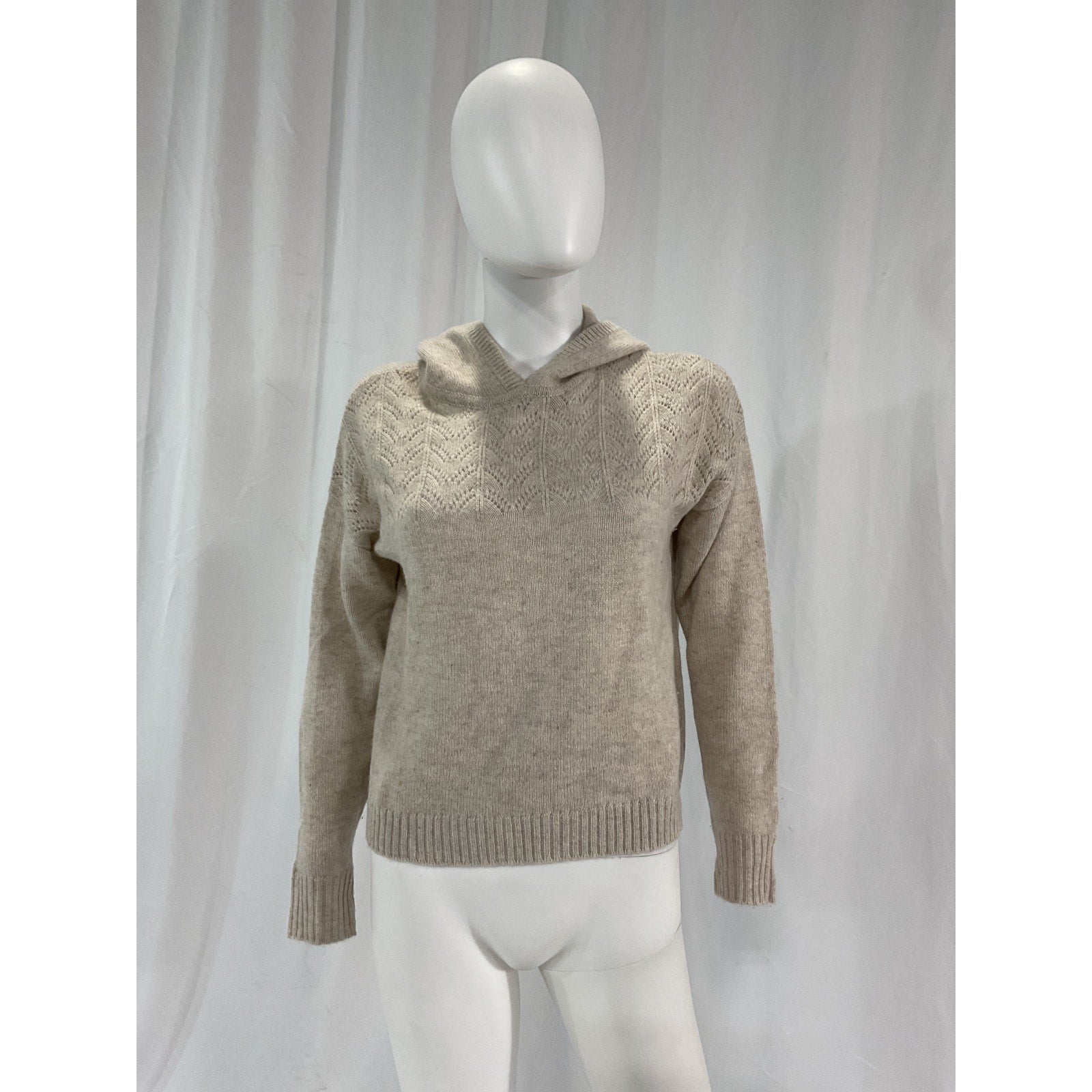 Autumn Cashmere Beige Pointelle Knit Cashmere Hoodie Size XS
