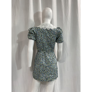 Maje 'Flower' Blue Short Sleeve Floral Mini Dress Size XS