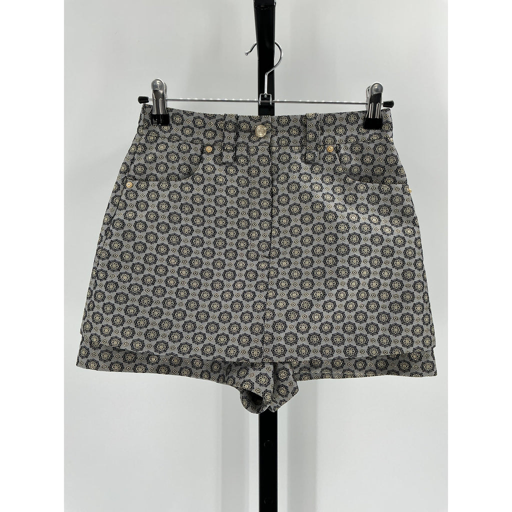 Maje Layered Metallic Grey Polyester Jacquard Shorts Size 34