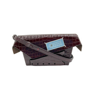 Maison Margiela Croc Embossed Burgundy Snatched Shoulder Bag Size Small