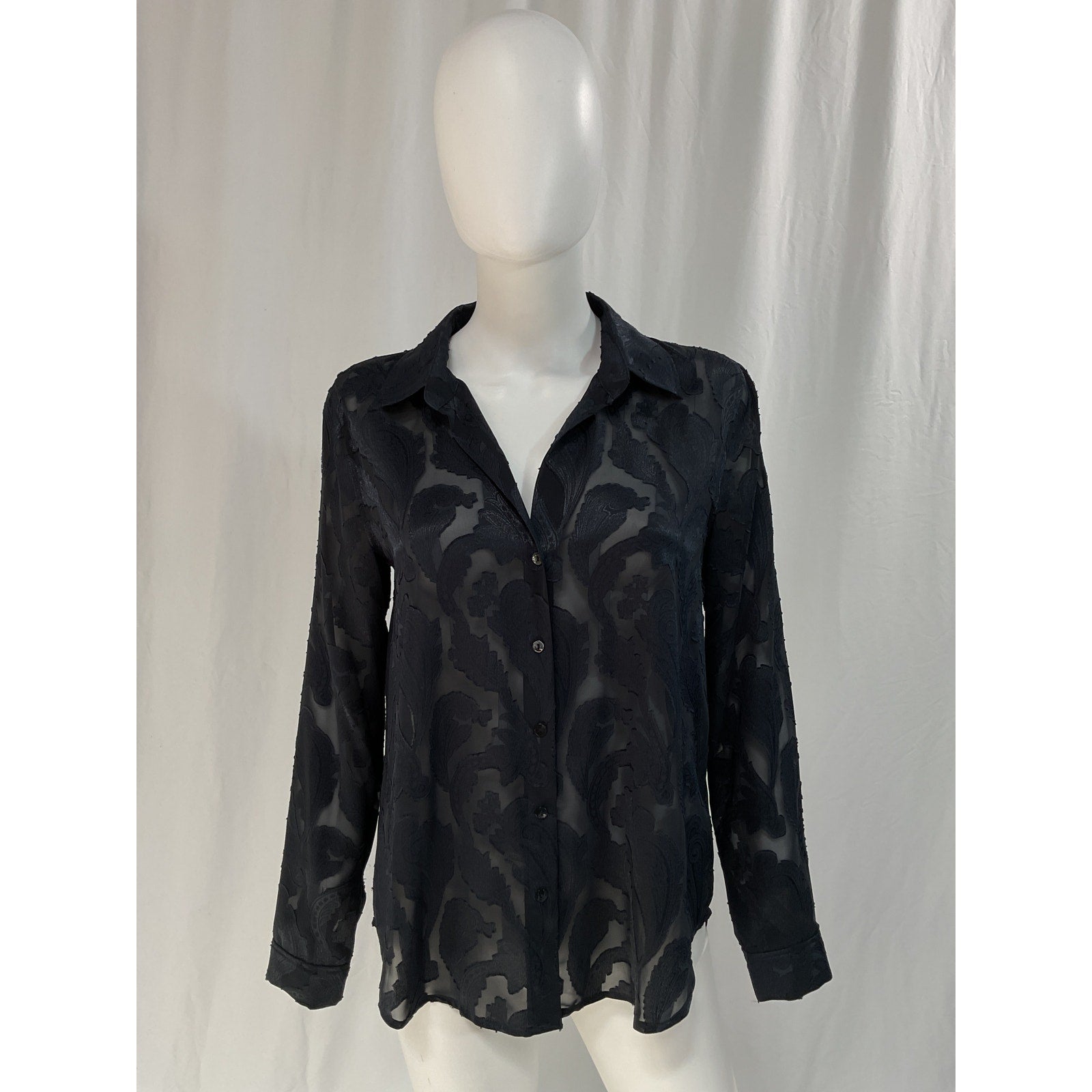 L'Agence 'Laurent' Blue Paisley Burnout Long Sleeve Button-Up Shirt Size S