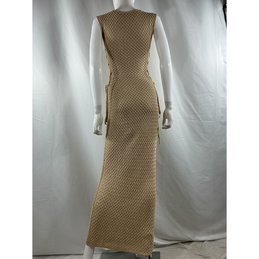 Michael Costello 'Kyle' Tan Acrylic Maxi Dress Size S