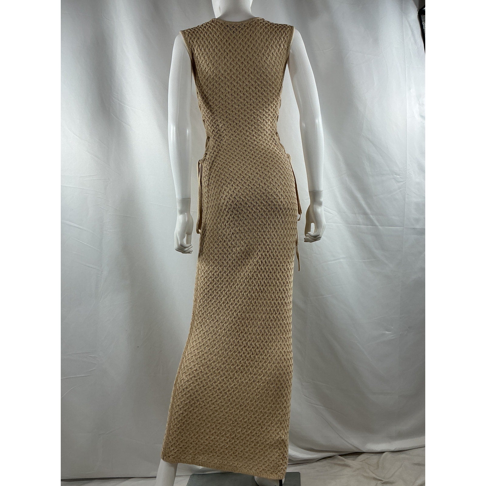 Michael Costello 'Kyle' Tan Acrylic Maxi Dress Size S