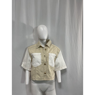 Aje 'Sadie' Cropped White Denim Shirt Size 12