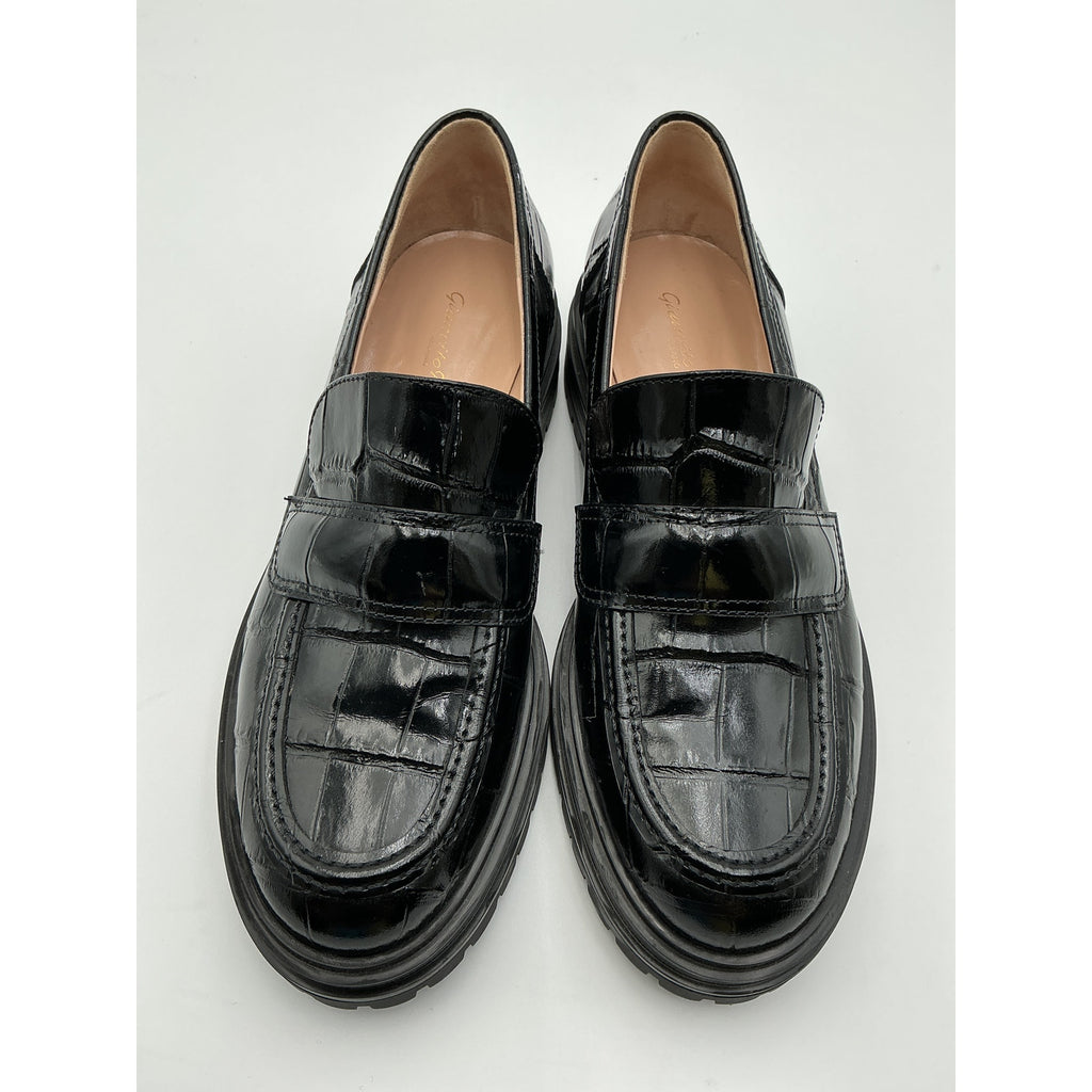 Gianvito Rossi 'Argo' Black Crocodile-Effect Patent-Leather Loafers Size 10.5