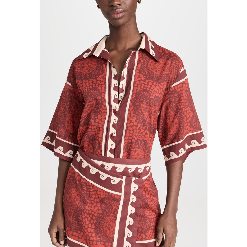 Johanna Ortiz 'Paisley Situation' Red Short Sleeve Shirt Size 4