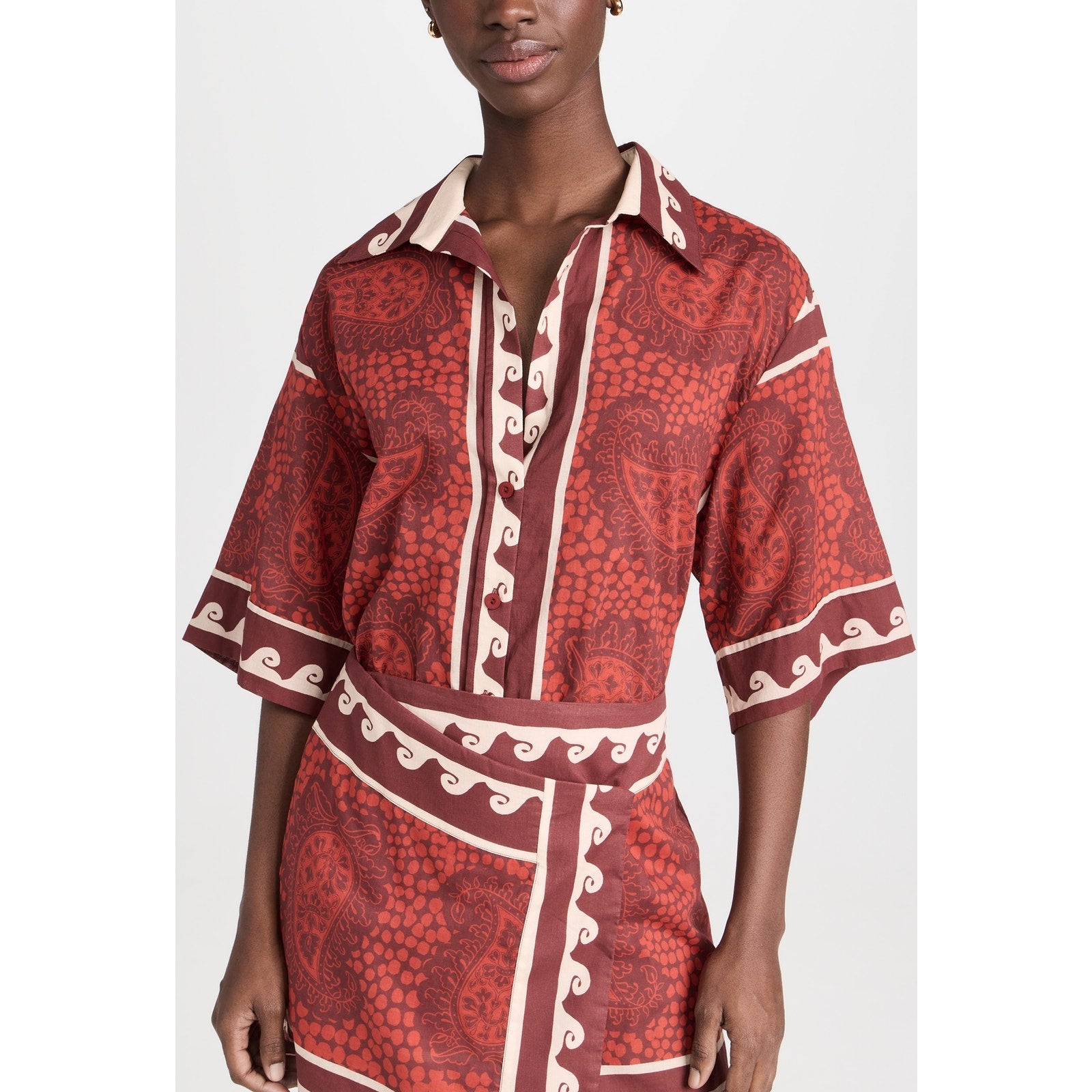 Johanna Ortiz 'Paisley Situation' Red Short Sleeve Shirt Size 4