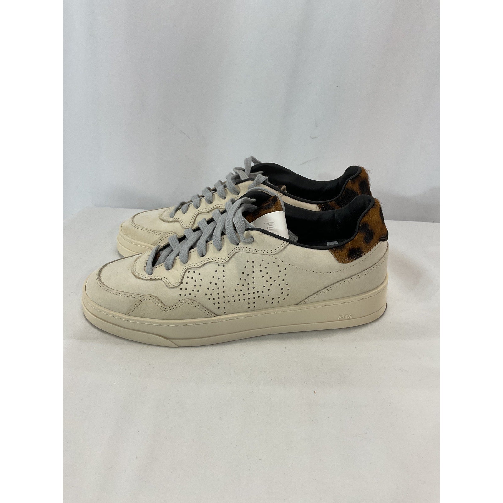 P448 'Bali' White Leather With Leopard Print Sneaker Size 9