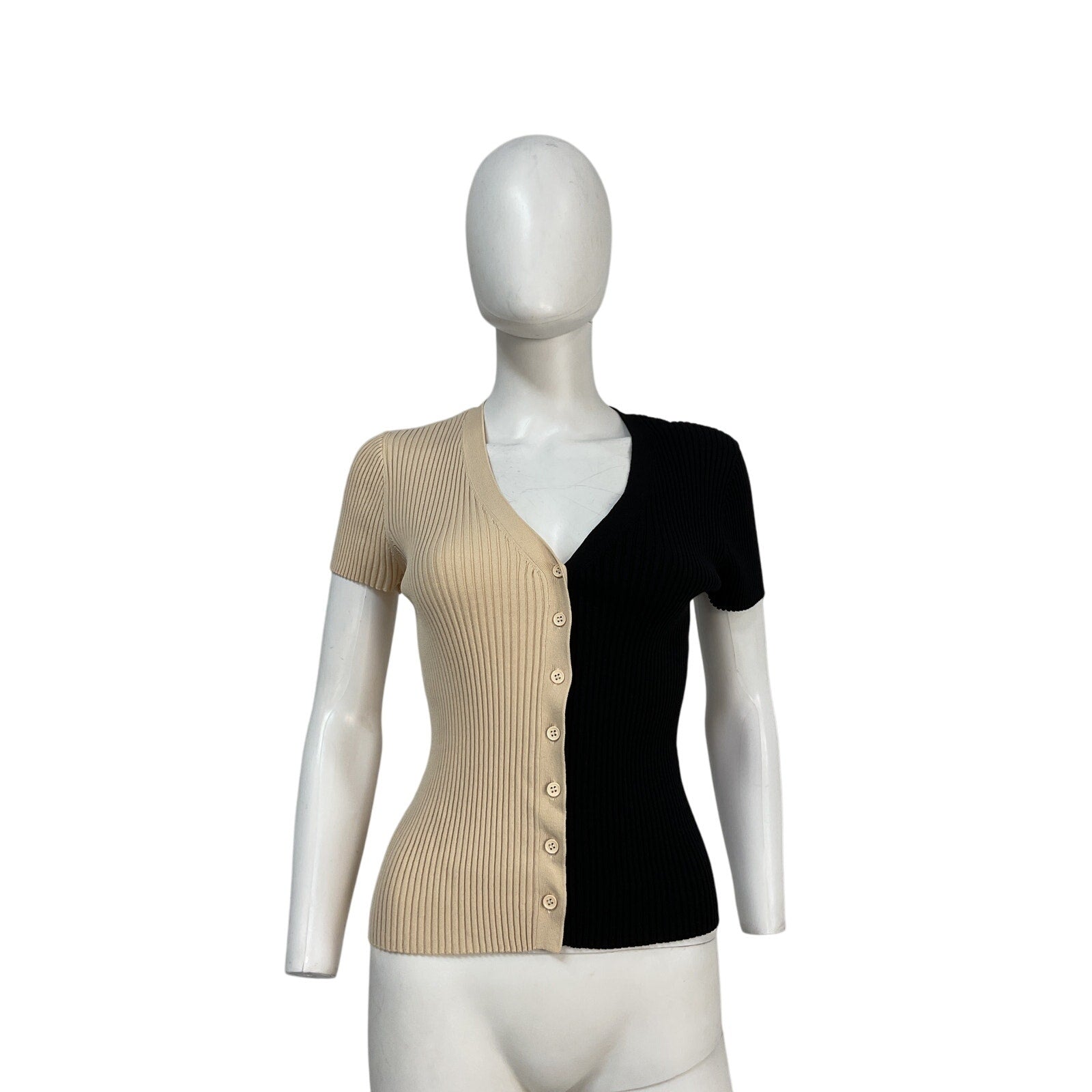 Staud Short Sleeve Black Viscose Cargo Sweater Size M