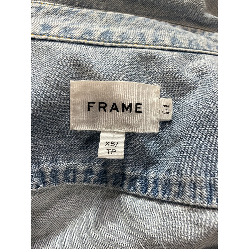 Frame 'Rosette Sleeve' Blue Denim Button Front Mini Dress Size XS