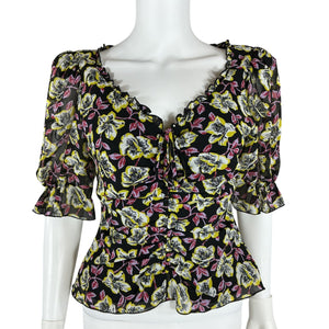 Cinq à Sept Floral Black Multi Kimberly Blouse Size S