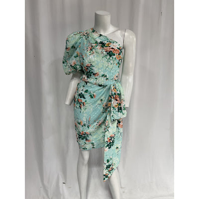 Elliatt 'Esteem' Green One Shoudler Puff Sleeve Dress Size L