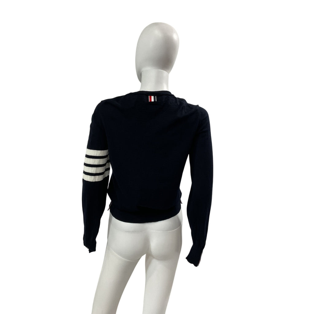 Thom Browne Navy Merino Wool 4-Bar Sweater Size M
