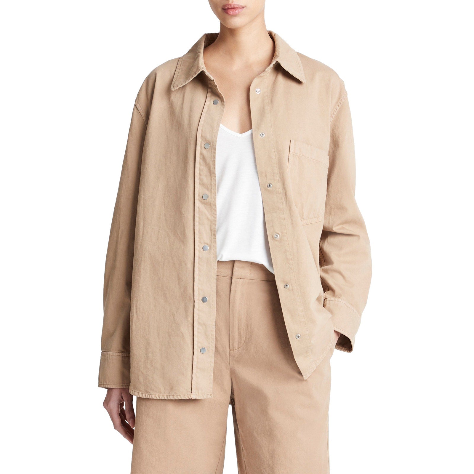 Vince Twill Beige Cotton Shirt Jacket Size S