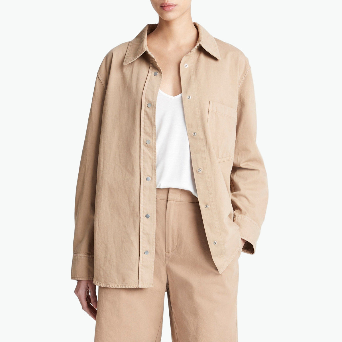 Vince Twill Beige Cotton Shirt Jacket Size S