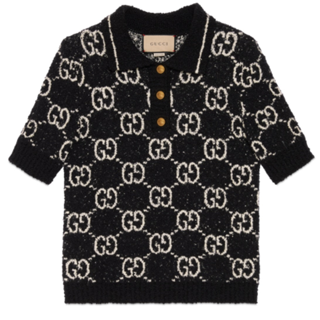 Gucci Monogram Black And Ivory Polo Sweater Size S NWT