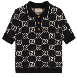 Gucci Monogram Black And Ivory Polo Sweater Size S NWT