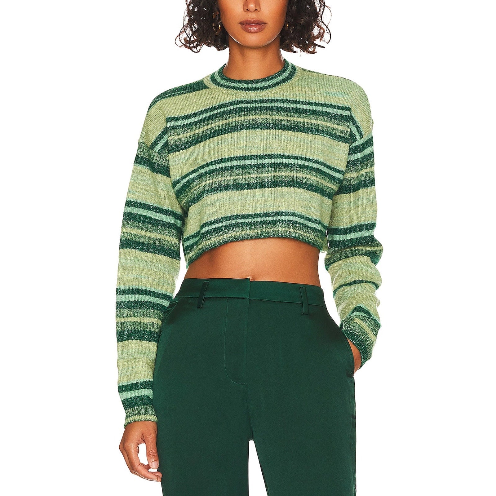 House Of Harlow 1960 'Kinley' Green Stripe Cropped Pullover Size M