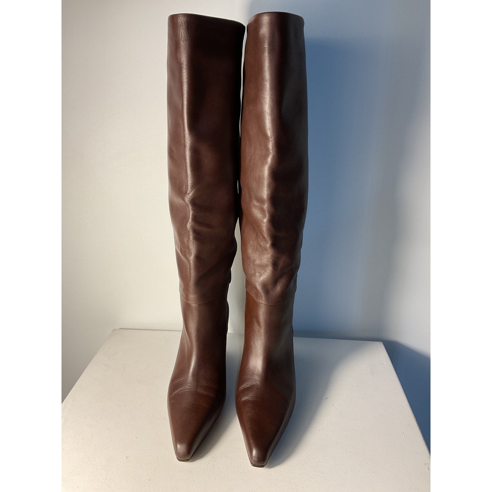 Paris Texas 'Jane' Brown Leather Boot 60 Size 8.5