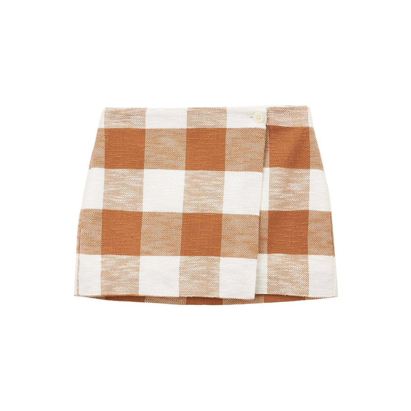 Staud 'Tour' Brown Gingham Cotton-Blend Wrap Miniskirt Size 2