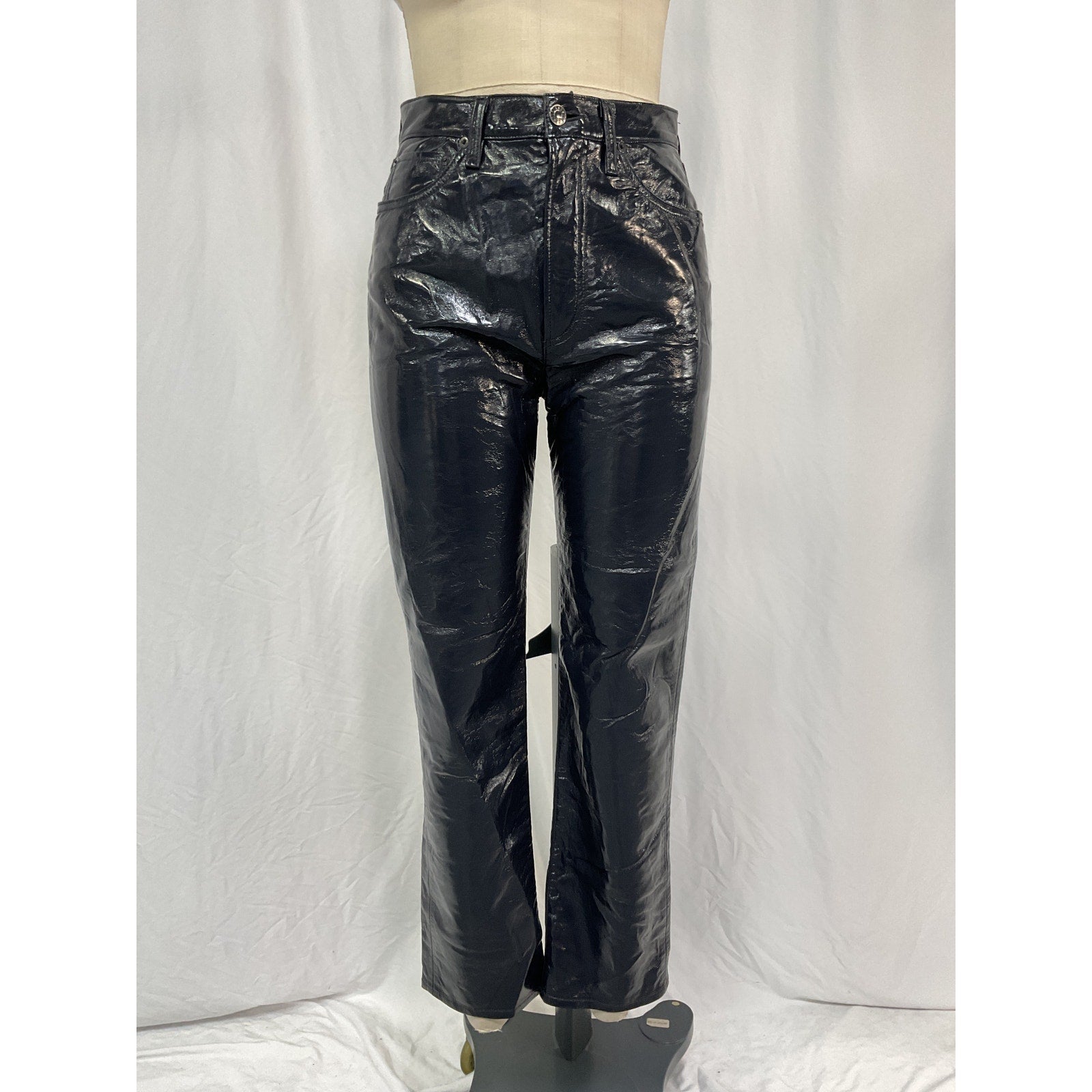 Agolde 90S Pinch Waist Black Leather Recycled Leather Pants Size 26