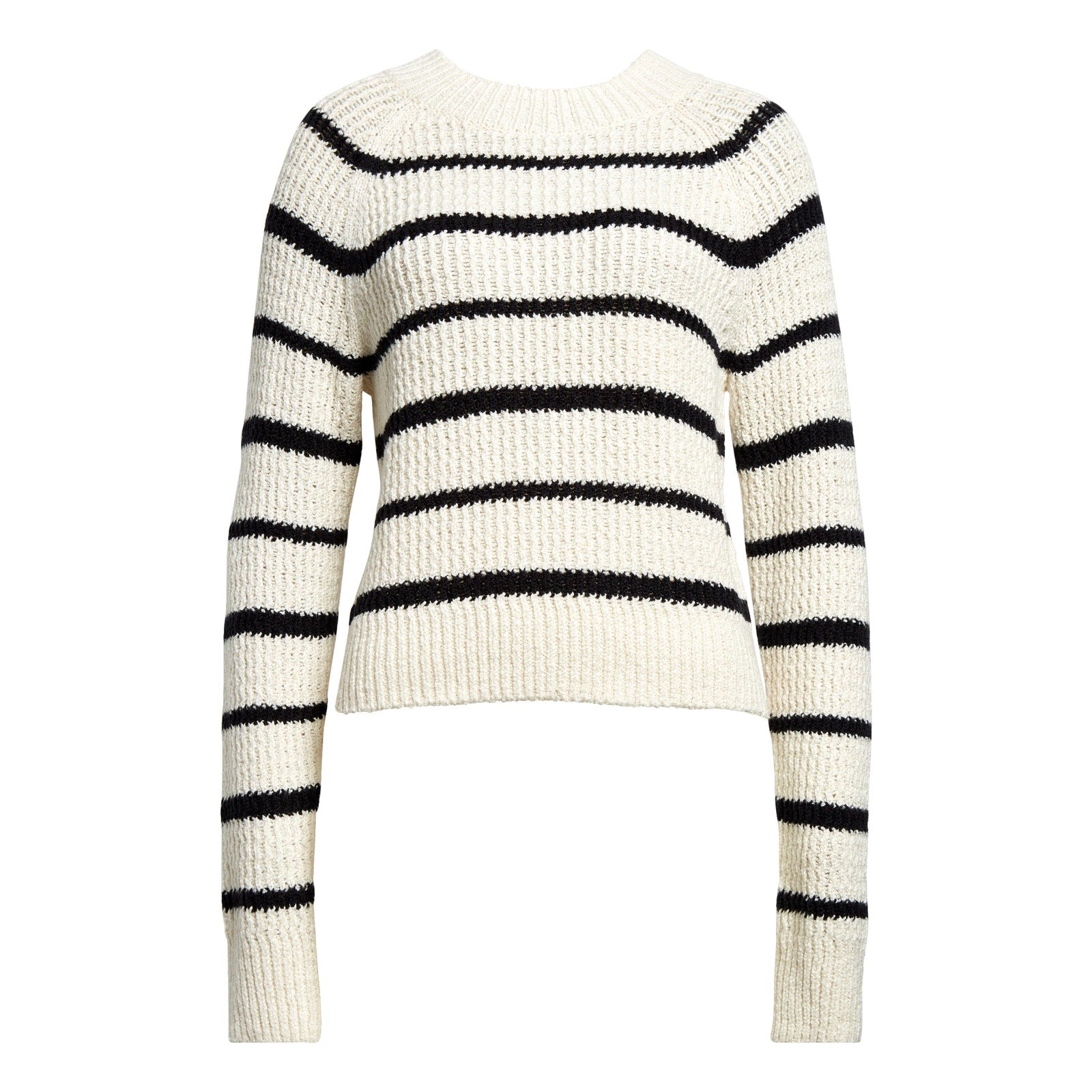 Vince Rib Stripe White Crewneck Long Sleeve Sweater Size L