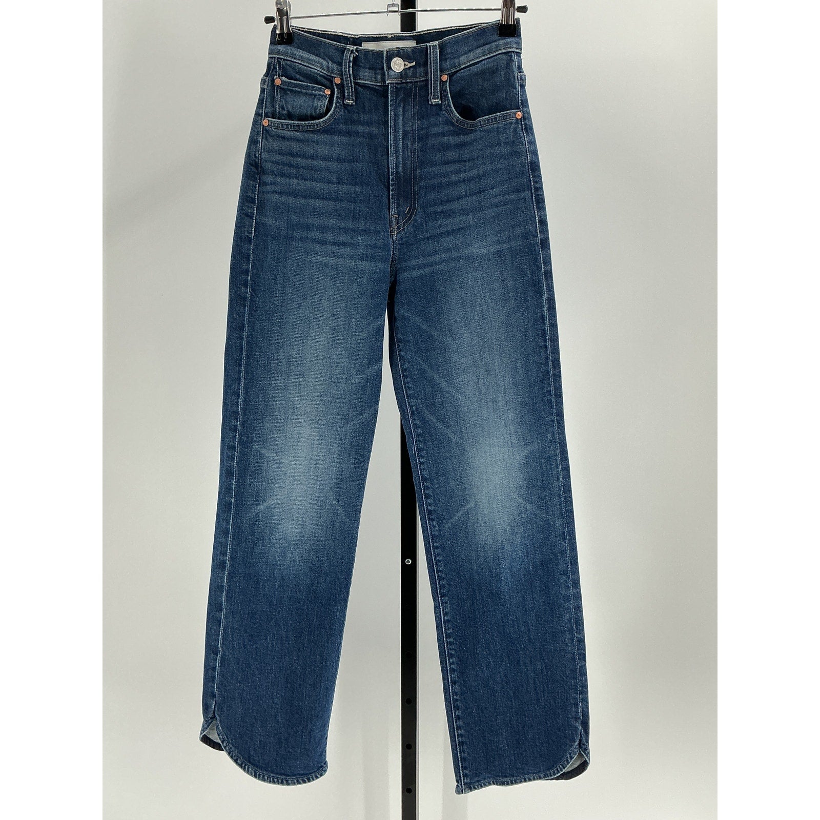 Mother + Net Sustain 'The Rambler' Blue Cotton Zip Matinee Cropped High-Rise Straight-Leg Denim Jeans Size 24