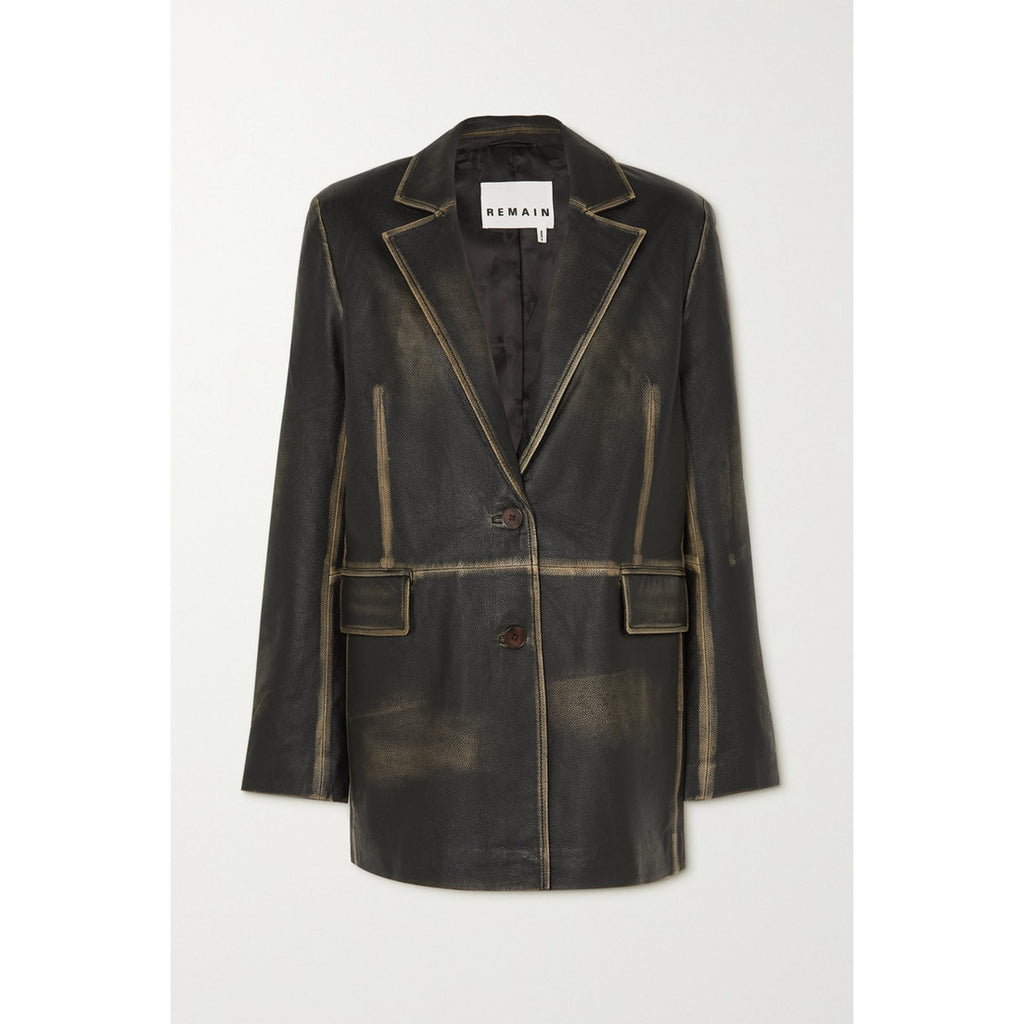 Remain Birger Christensen 'Kamia' Green Leather Paneled Textured-Leather Blazer Size S