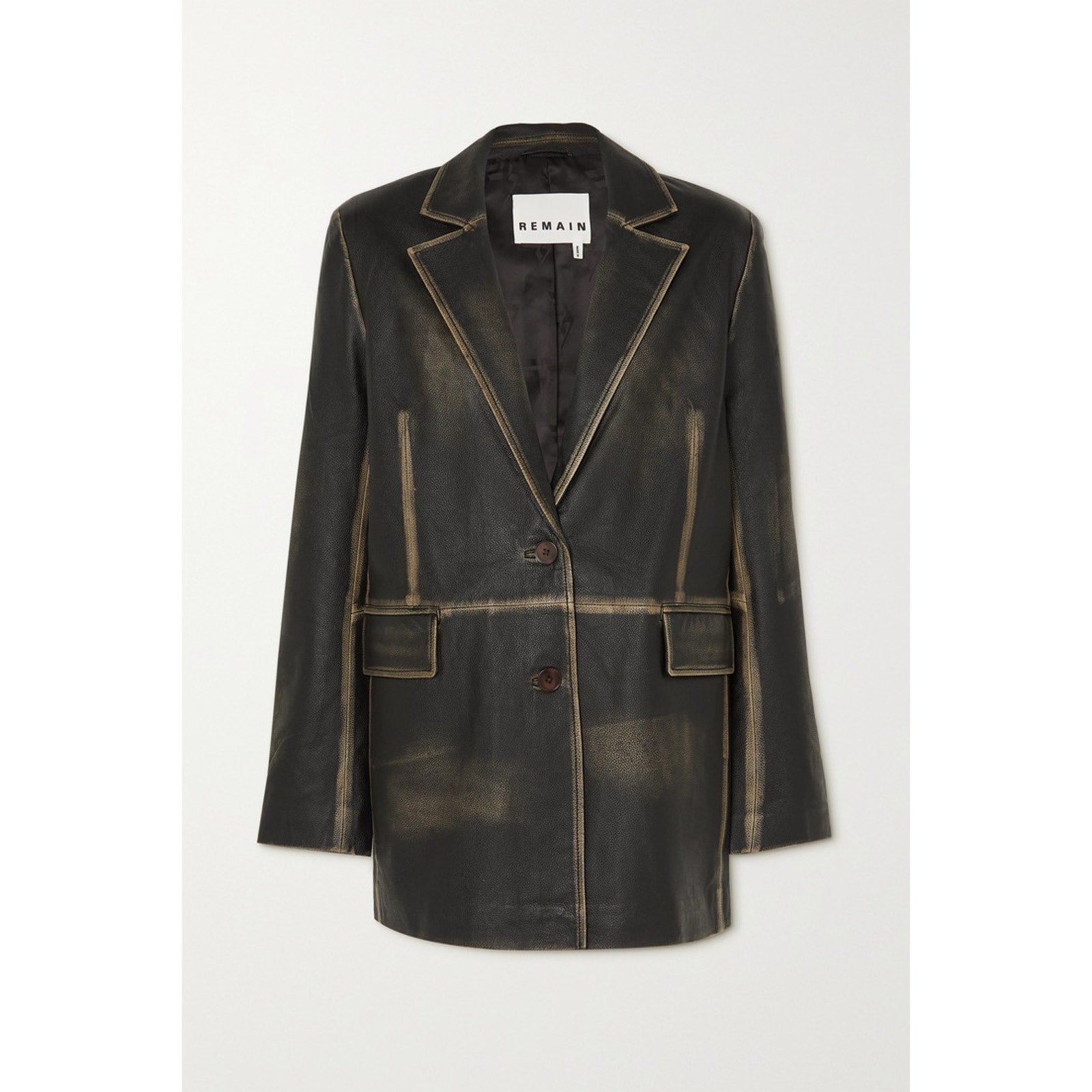 Remain Birger Christensen 'Kamia' Green Leather Paneled Textured-Leather Blazer Size S